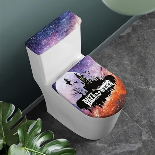 Halloween Toilet Seat Cover Set Of 2,Toilet Tank Cover with Elastic Edge for Easy Installation,Purple Toilet Seat Cover,Fits Most Toilet Tanks GlyphicWave