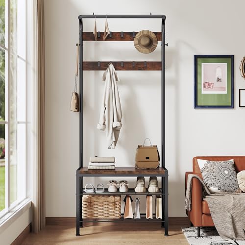 image for DUMOS Hall Tree with Shoe Bench and Coat Rack, Entryway Bench with Sho