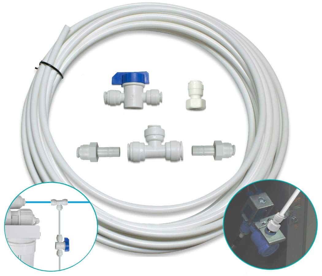 1/4" & 3/8" Ice Maker installation Kit For Reverse Osmosis Systems & Water Filter Fridge Ice Maker Line with 25' Feet Tubing and Inline valve