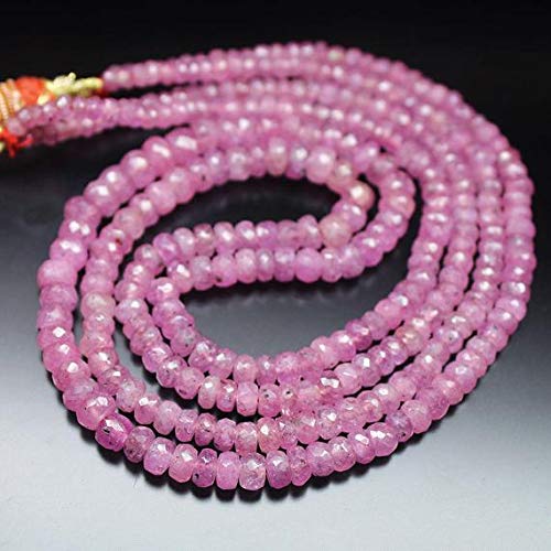 LKBEADS 2 Strand Necklace Rare Pink Sapphire Faceted Rondelle Gemstone Loose Craft Beads Strand 18 Inch Long 3mm 5mm Code-HIGH-27155