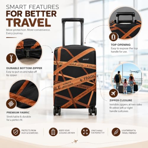Image of JAHAP 20 Inch Luggage Cover Small | Fragile Print Stretchable Trolley Bag Cover for Suitcase | Stretchable Trolley Protector (Fits Only On Fiber /Plastic Trolley Bag)