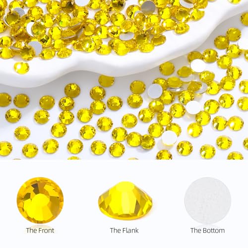 Image of Yellow Flatback Rhinestones, Glass Rhinestones for Nail Art and Craft, Glue Fix, Loose Crystal Gemstones(Yellow, SS12, 2880pcs, 2.9-3.0mm)