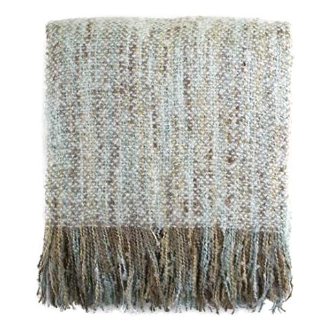 Fennco Styles Aqua Faux Mohair Throw Blanket - Shabby Chic Tassel Blanket, Cozy Home Decor, 50"x60" Cover