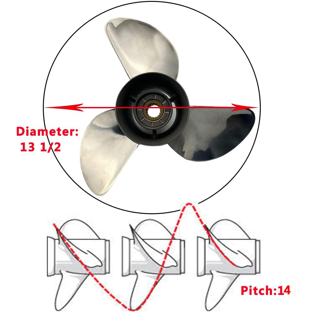 13 1/2 X 14 Stainless Steel Propeller For Yamaha 50-130HP 15 Spline Tooth RH