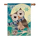 Hexagram Owl and Moon House Flag,Christmas Snowflake Winter Flags 28 x 40 Double Sided, Holiday Outd