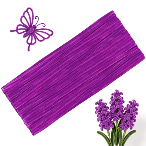 Image of 100 Pcs Pipe Cleaners Bulk Craft Suppies Rose Purple Pipe Cleaners | Chenille Stems Craft Pipe Cleaners for Crafts Cleaning Flower Making Festival Decorations