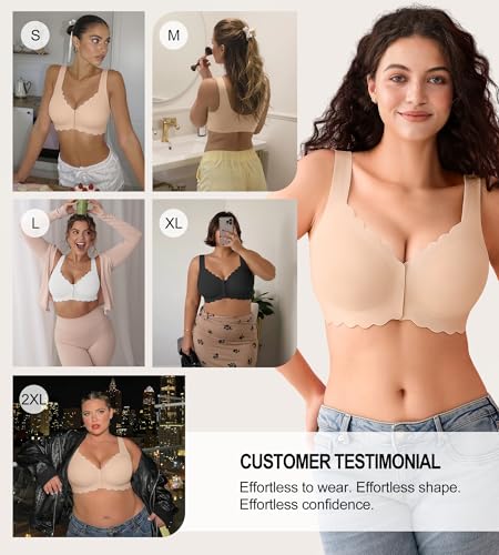 Image of Front Closure Bras for Women Seamless Wireless Push Up Bra No Underwire Full Coverage Comfort Bras Mastectomy Bralettes
