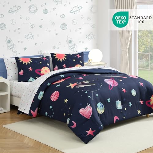 Image of Queen Comforter Sets Planet Space 7 Pieces Bed in a Bag for Girls Boys Teen