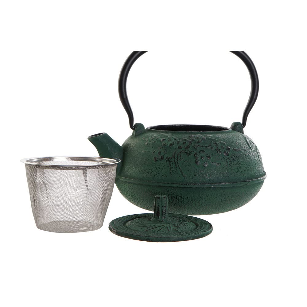 Tetera de la Marca DKD Home Decor Negro Verde Hierro Flores (19.5 x 17 x 18.5 cm) (1000 ml) (2 Piezas) (Referencia: S3026120)
