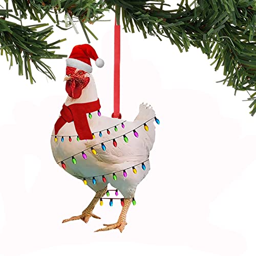 1 adorno de pollo de Navidad divertido bufanda de pollo decoración navideña adornos de pollo para árbol de Navidad para colgar al aire libre, fácil de colgar, adecuado para Navidad (01)