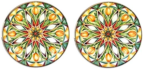 Mancuernillas Kaleidoscope Flower Spray Verde/Blanco/Naranja