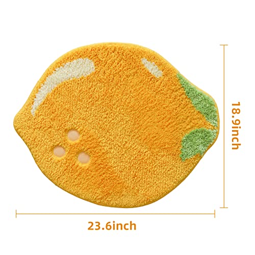 Cute Lemon Absorbent Kids Small Bath Mat, Yellow Cartoon Fruit Bathroom Rug No Slip, Cute Bathroom Floor Mat 19X24 Inches For Home Decor #TOP1