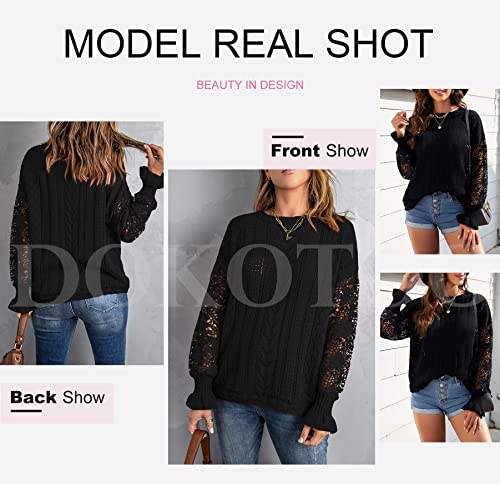 Image of Dokotoo Womens Crewneck Crochet Lace Long Sleeve Hollow Out Cable Knit Sweaters Pullover Tops