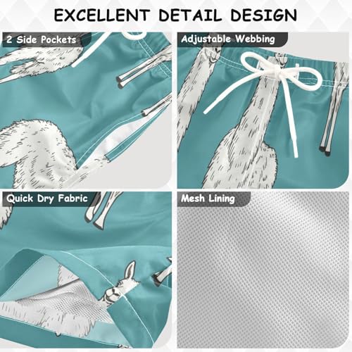 Boys Beach Board Shorts Llama Camel Animal Swim Trunk Teen Swimwear3
