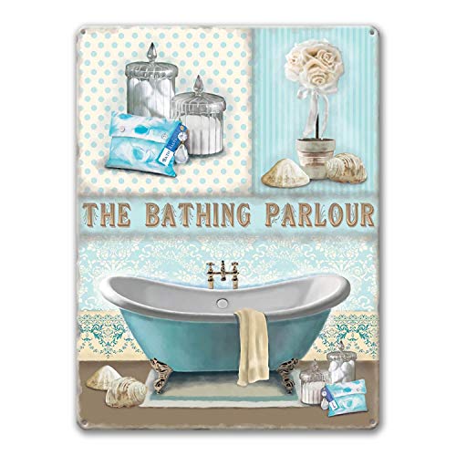 Agedsign Bathing Parlour Sign, Farmhouse Bathroom Decor Wall Art Vintage Metal Tin Signs Funny 16 x 12 inches