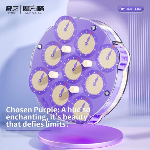 Image of QiYi Magnetic Clock | Professional 208-Magnet System | High-Precision Competition Logic Puzzle with Adjustable Tension & Inlaid Faces | Smooth Rounded Wheels for Speedcubing, Lilac