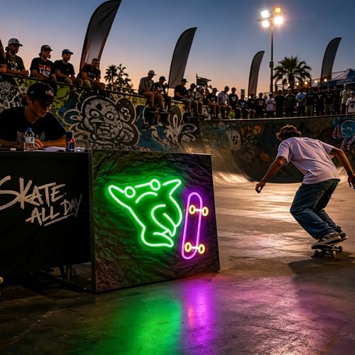 Image of Skateboard Frog Neon Sign for Wall Decor Light Up Sign Led Signs for Room Party Home Wall Decor USB Powered