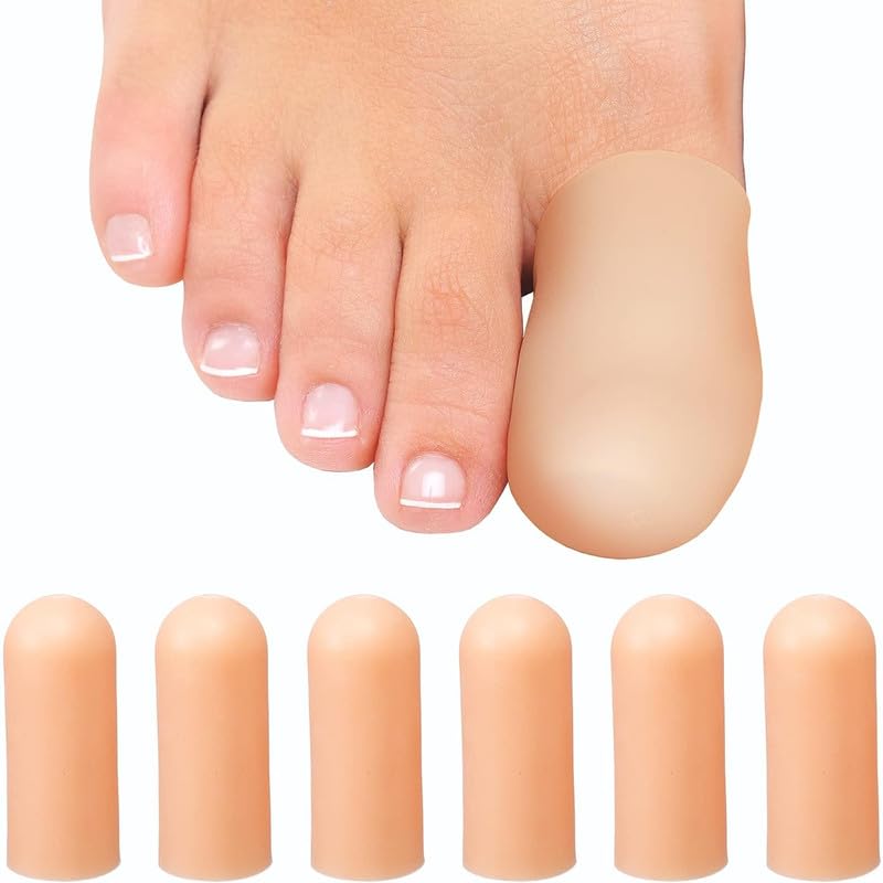 The Sole Care 6pcs Silicone Gel Toe Caps | Toe Cover Caps for Painful Blisters Calluses Corns, Protective Toe Caps | Women & Men (Beige)