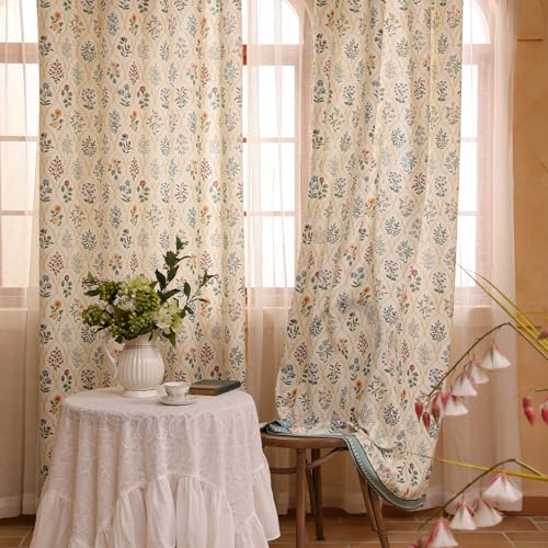 Image of ISAENNE Designer Vintage Linen Printed Curtain,2 Panels,79 inchx53 inch-Serenity B