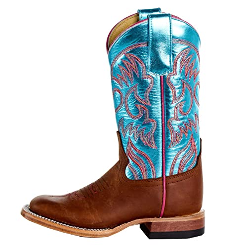 Macie Bean Kids Crazy horse with Metallic Turquoise Top Boot Brown 5Y3