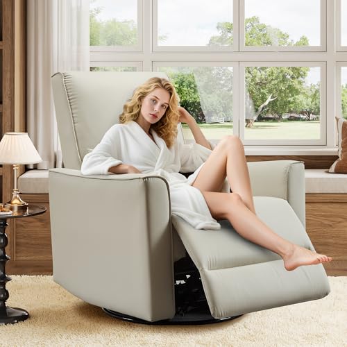 Sillón reclinable beige con tapizado en cuero sintético miniatura 5
