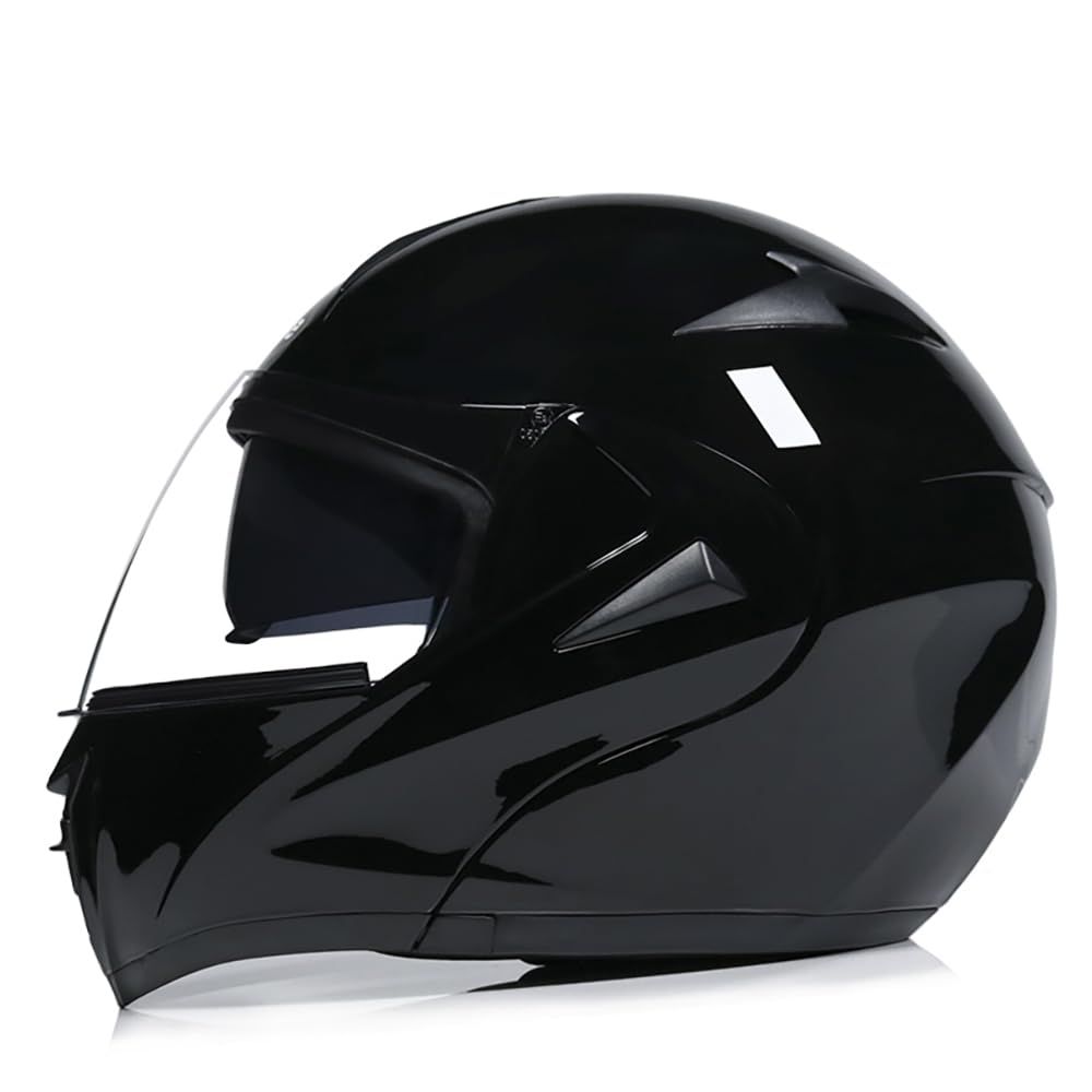 Motorcycle Helmets Modular Dual Visor Flip-up Full Face DOT Approved Motorbike Motor Street Bike Racing Helmet (Bright Black, S)