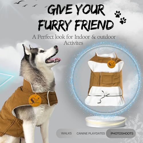 Image of Sage Square Winter Coloured Dog Coat - All-Weather Protection, Windproof, Waterproof Cozy Fleece Lining, Adjustable Straps, Durable Construction, Stylish, Comfortable, Jacket (Tan, XXX-Large)