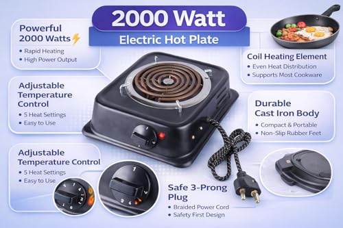 Image of BLUE TRAX ECW1 2000W Electric Coil Cooking Stove, Single Burner Radiant Hot Plate, G Coil Cooktop for Home & Hostel, Works with All Metal Cookware, Ocean Silver - hotplate galaxy- SILVER