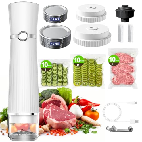 Image of Vacuum Sealer for Food (Compact Vacuum Sealer Machine + 30 Reusable Vacuum Bags+ 30 Mason Jar Lids), 2000mAH Handheld Food Sealer, Cordless & Portable for Meal Prep, Food Storage