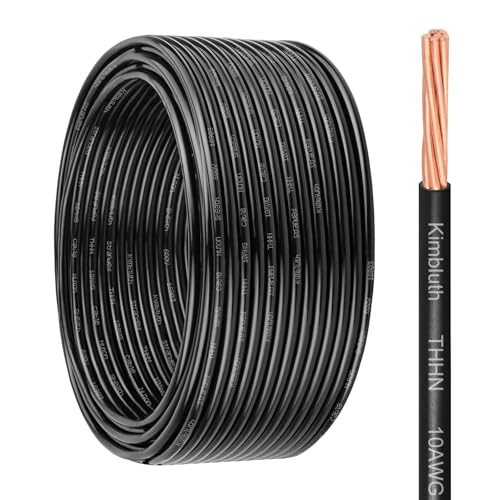 THHN Wire 10 Gauge 50 FT Stranded Copper Wire, 10 AWG Copper Wire Rated up to 600V Building Wire Nylon Jacket for Residential, CNC, Ground, Industrial (10 Gauge, Black)