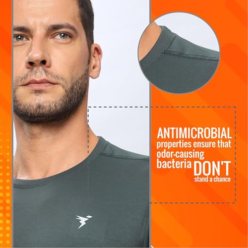 Image of TECHNOSPORT Men's Slim Fit Polyester Activewear Sports T-Shirt with Moisture-Wicking Comfort for Workout, Running & Gym