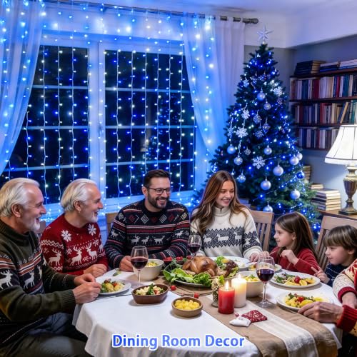 Image of JMEXSUSS 200 LED USB Curtain Lights Blue and White | Remote Curtain Christmas Lights, 8 Modes Christmas String Lights for for Bedroom, for Christmas, for Party, 6.5ftx6.5ft