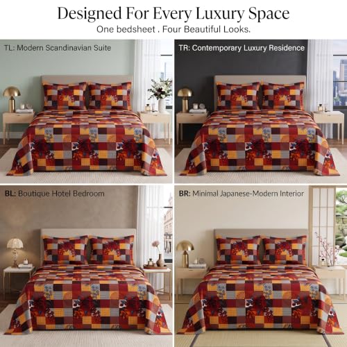 Image of VAS COLLECTIONS 240 TC Cotton Double Bedsheet with 2 Pillow Covers, Ultra Soft & Breathable Bed Sheet Set, Skin Friendly, Fade Resistant, Easy Care Bedding, 90 x 100 Inches - Golden Amber