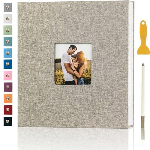 Photo Album Self Adhesive Pages Scrapbook, 13.2x12.8 Yellow 40 Pages