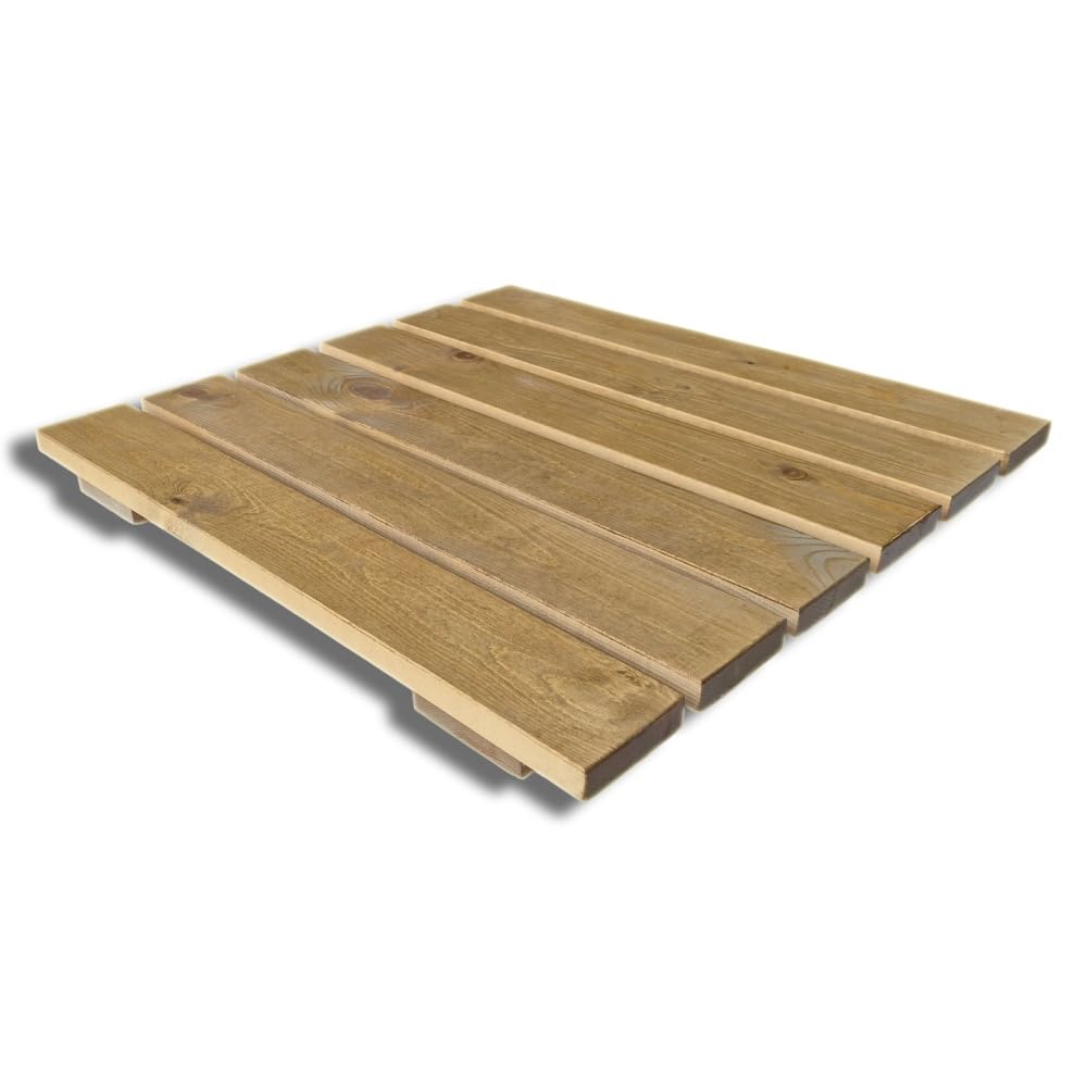 SUNWOOD Tapis de douche antidérapant 60 x 60 cm, en bois massif de pin, finition chêne clair