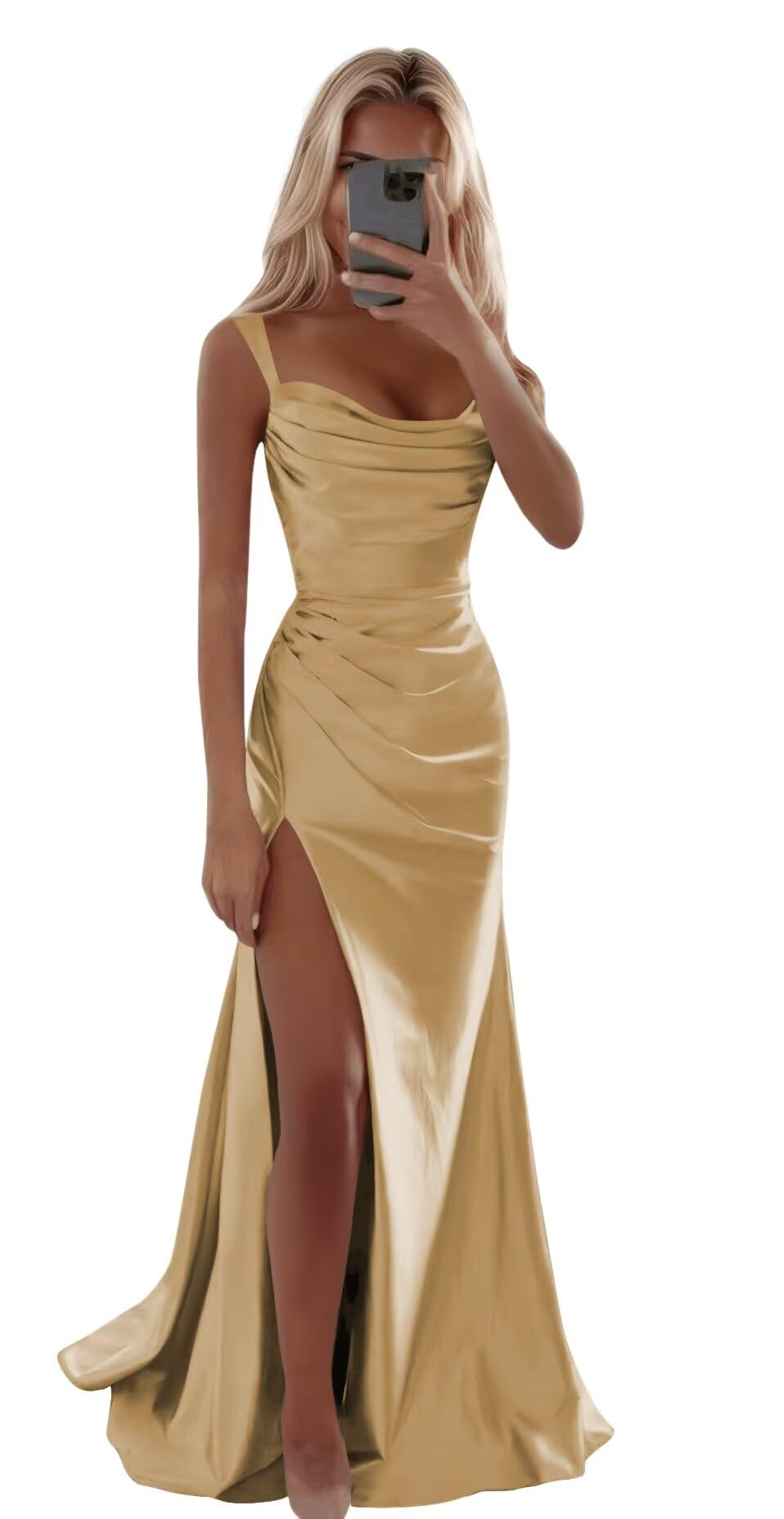 deamify Spaghetti Strap Satin Prom Dress 2026 Simple Square Neck Tight Formal Evening Gown for Women DIN004