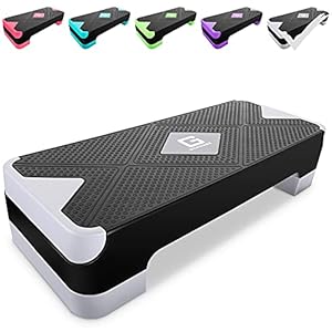 Adjustable Workout Aerobic Stepper, Aerobic Exercise Step Platform with 2 Risers, Exercise Step Deck for Fitness, 26.5″ Trainer Stepper with Non-Slip Surface Home Gym & Extra Risers Options