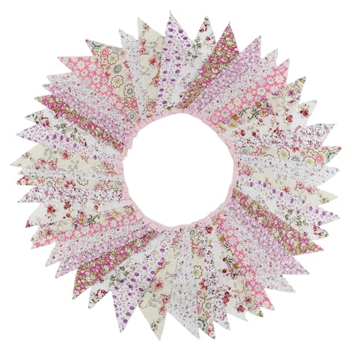 15M/50Ft Triangle Bunting Banner 45 Pcs Pink Cotton Fabric Flags