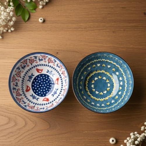 Image of Colorful Ceramic bowls, Multipurpose Premium Serving Bowls Set for Rice, Dal, Fruits, Salad cereal, fruit, ice-cream or snack Porcelain Bowl for Kitchen decor Gift Set (multicolor, PACK OF 2)