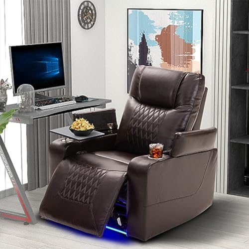 Sillón reclinable manual grande cuero marrón miniatura 2