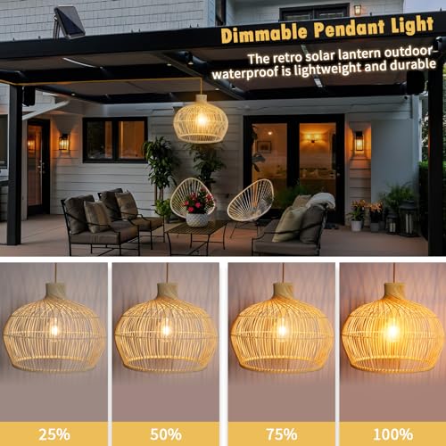 Solar Chandelier Outdoor, 13.8 Inch Rattan Pendant Light with Remote by Wonder Solar - Used condition - Image 2