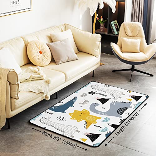 Loussiesd Cartoon Dinosaur Area Rug Cute 3D Digital Print Rugs For Living Room Bedroom Kawaii Jungle Dino Indoor Floor Mat 100 * 150cm - Image 3