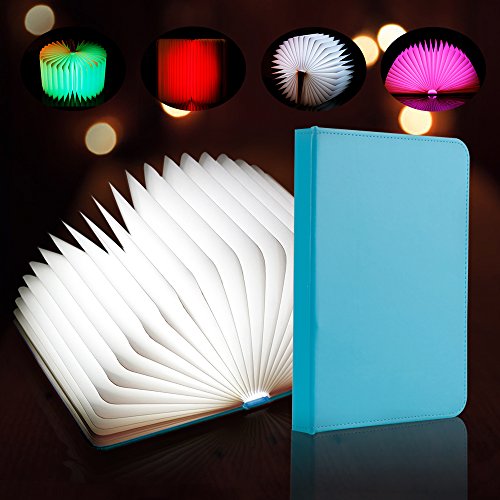Image of Veesee 8 Colors Rechargeable Book Night Light, Novelty LED Book Lamp USB Charge, Home Bedroom Decor Gift for for Birthday, Anniversary, Kids, Girlfriend, Wife (Blue) Christmas Gift，New Year Gift