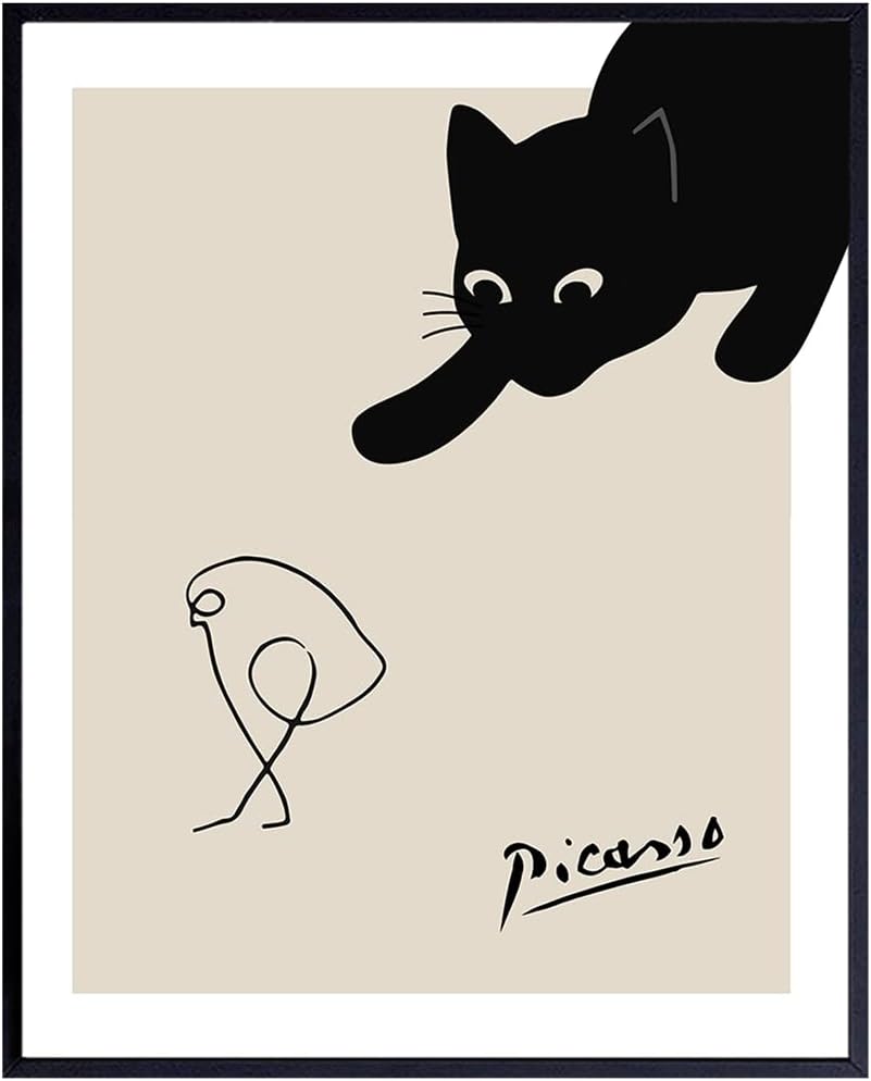 Pablo Picasso Wall Art - Black cat Home Decor - Cat Wall Art - Picasso Poster - Kitty Wall Decor - Poster - print - Art - Cute Kitten Lover Gift for Women - Bird