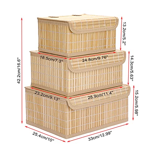 Hipiwe Bamboo Decorative Storage Bins With Lid & Lining- Set Of 3 Shelf Basket Box Rectangle Basket Box Lidded Home Storage Bins For Closet Home Shelf Organizing #TOP5