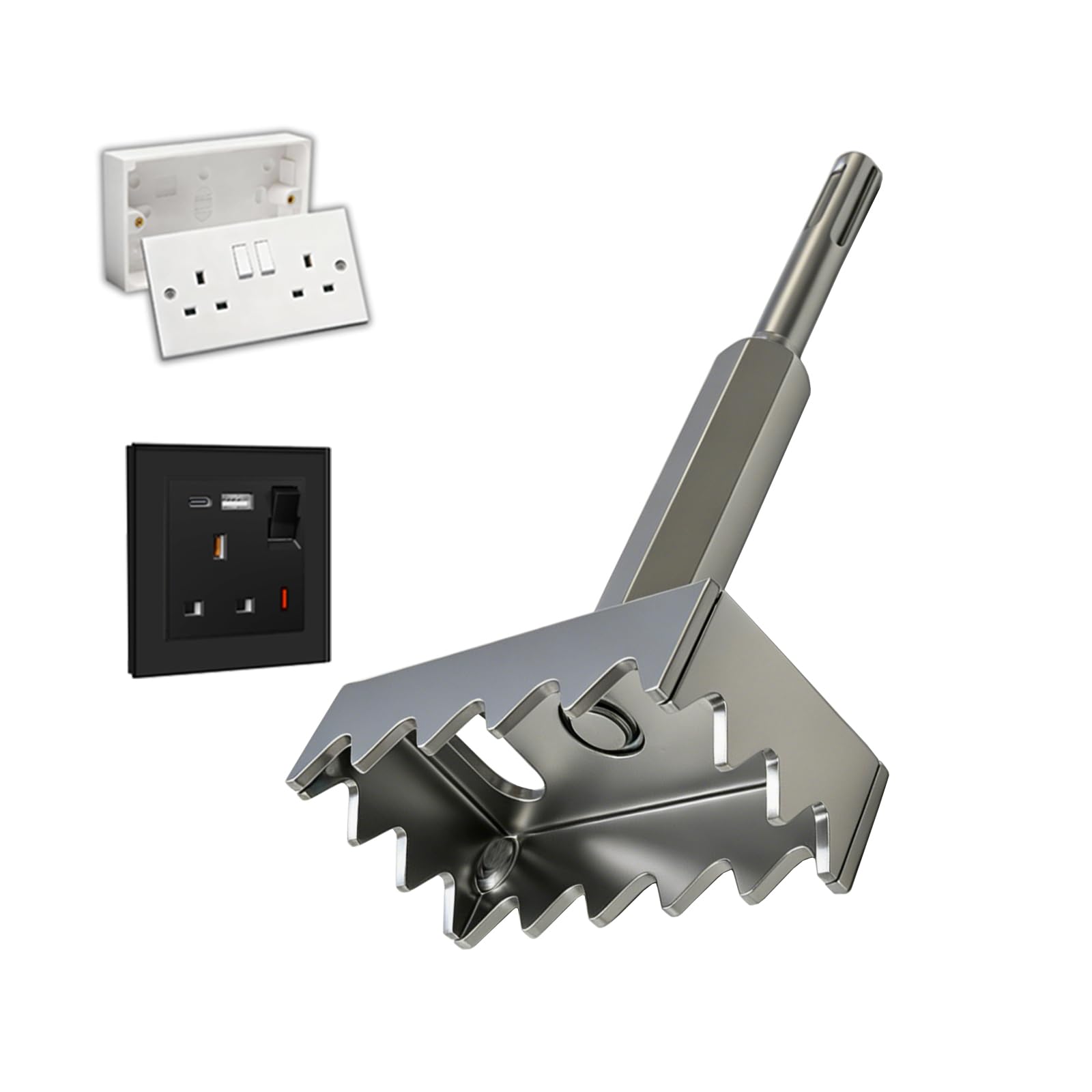 WojBear 1 PCS New Square Electrical Box Hole Cutter, 40Cr Alloy Steel Reinforced Welding Design, SDS Plus Suitable for Brick, Concrete, Cement & Stone (17.0×8.6×4.5cm)