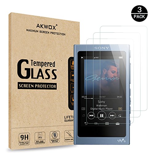 AKWOX [3 Unidades Sony NWA45 Protector de Pantalla, [9H Dureza] Cristal Vidrio Templado para Sony NWA45HN/A46HN/A47HN Cristal Templado