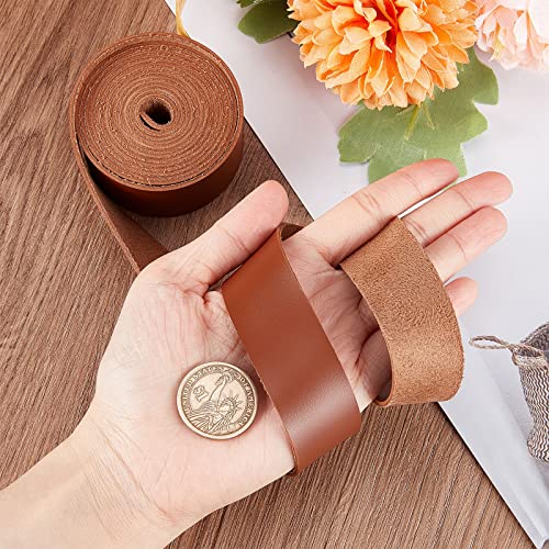 GORGECRAFT 79" Long 1" Wide Matte Brown Leather Lace Strips 2mm Thick Flat String Cord Strap Roll Belt Wrap Single Sided Supplies Faux Cord for Crafting Clothing Furniture Handles - Image 3