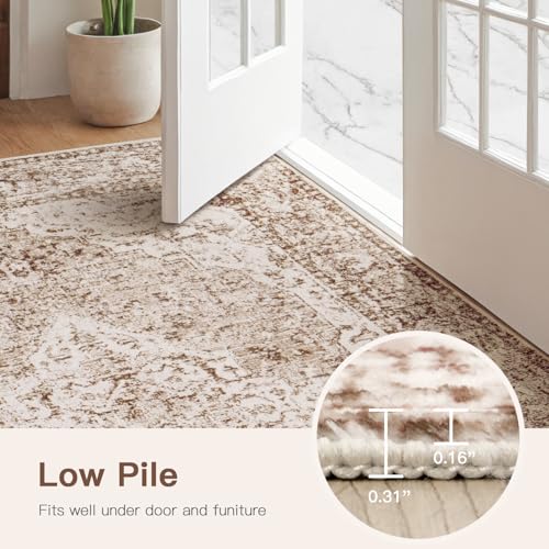 Lofus 6x9 Area Rugs for Living Room, Washable Area Rug, Rugs for Bedroom, Kitchen, Vintage Boho Carpet, Soft Non-Slip, Low Pile Large Area Rug for Office Dining Room, Vintage Beige Brown