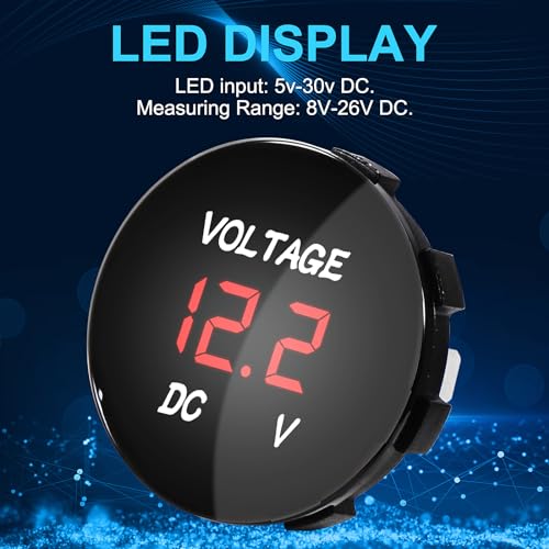 Image of 2 Pieces DC 5-48V Car Digital Voltmeter 12V 24V 36V LED Digital Display Voltmeter Round Panel Waterproof Voltage Gauge Meter for for Marine Boat Car Automotive Motorcycle (Red Light)